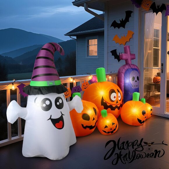 🆕4FT Christmas Inflatable Pumpkin Tombstone Window Wall Roof Outdoor Decoration - Picture 8 of 12